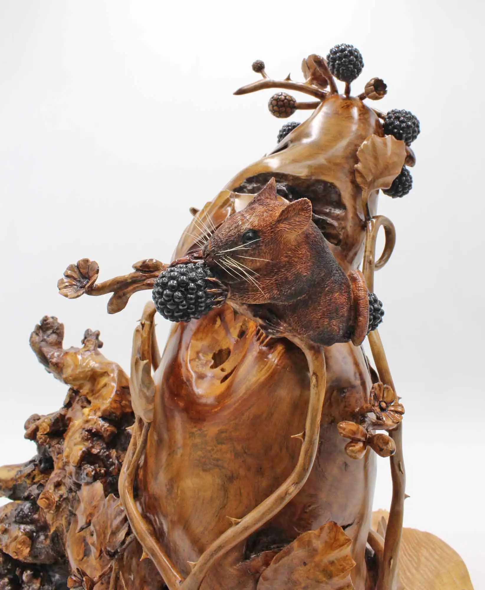 Mice Blackberries woodcarving sculpture